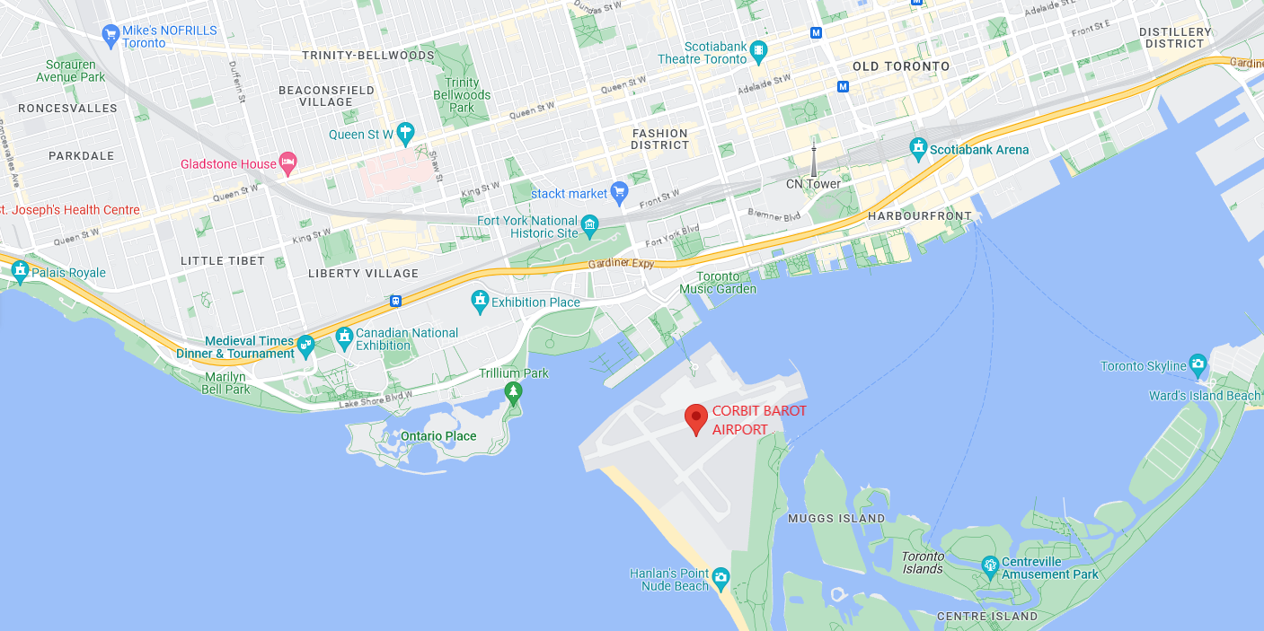 Google Map with Corbit Barot Airpot centered